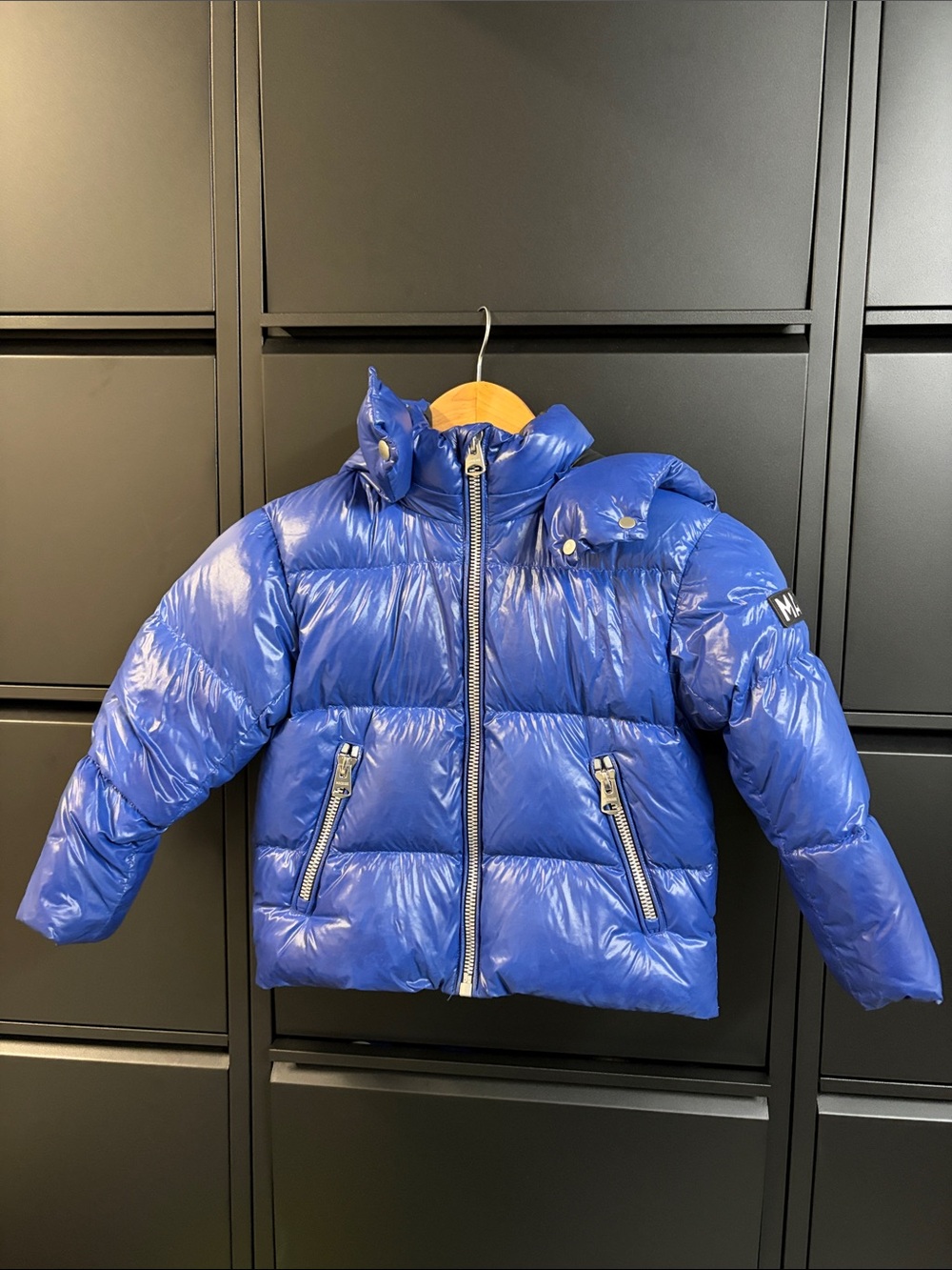 Mackage Shiny Royal Blue Kids Puffer Jacket with Hood
